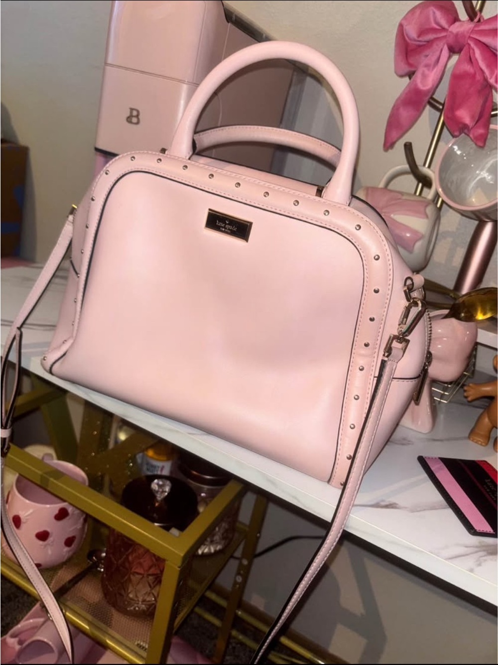 kate spade Blush Pink Dome Satchel with Stud Accents